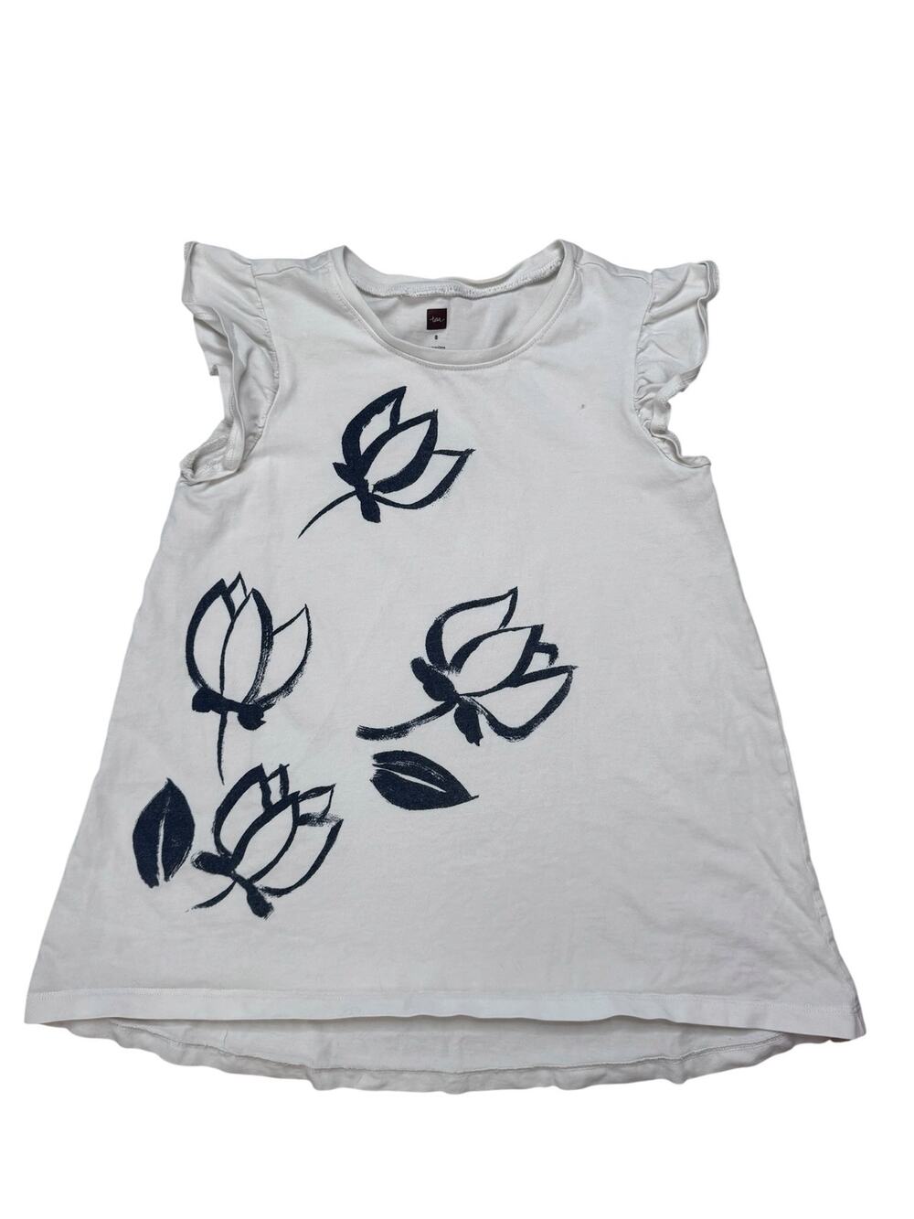 TEA COLLECTION Japan Haru Graphic Twirl Top Size 8 Girls Tunic White Blue Flower